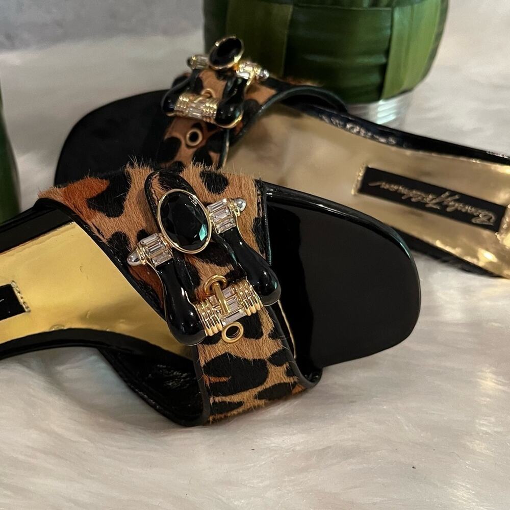 NEW Vintage Beverly Feldman Hair Calf Jeweled Slide Buckle Sandals Sz 5.5 NWOB - Picture 6 of 12